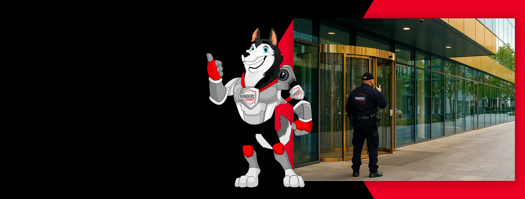 Mascot representing Rangers Security Group’s 24/7 security services in Alberta, including surveillance and on-site protection for complete peace of mind