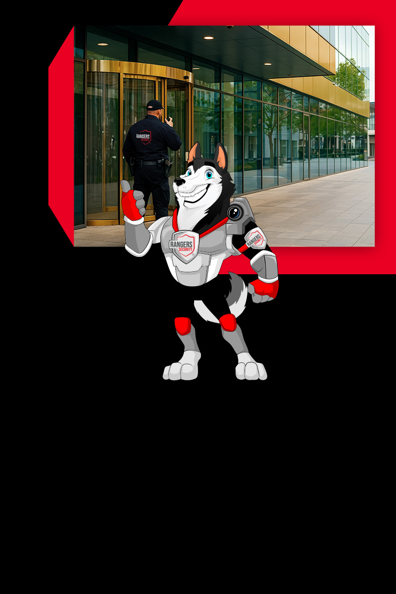 Mascot representing Rangers Security Group’s 24/7 security services in Alberta, including surveillance and on-site protection for complete peace of mind