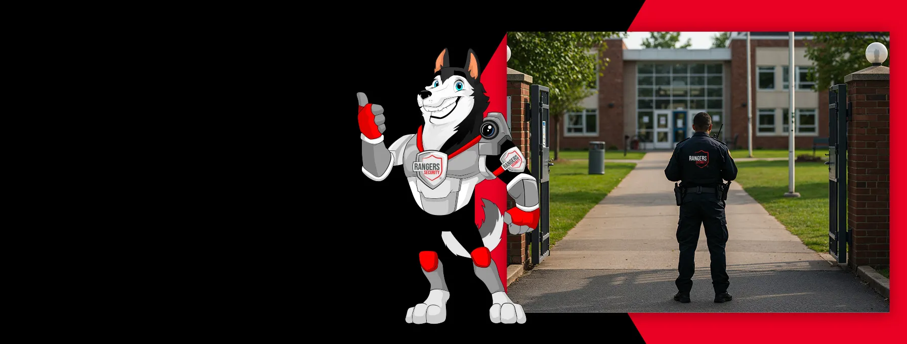 Rangers Security Group’s mascot and on-site expert symbolizing security solutions for educational institutions to safeguard assets and ensure a safe learning environment