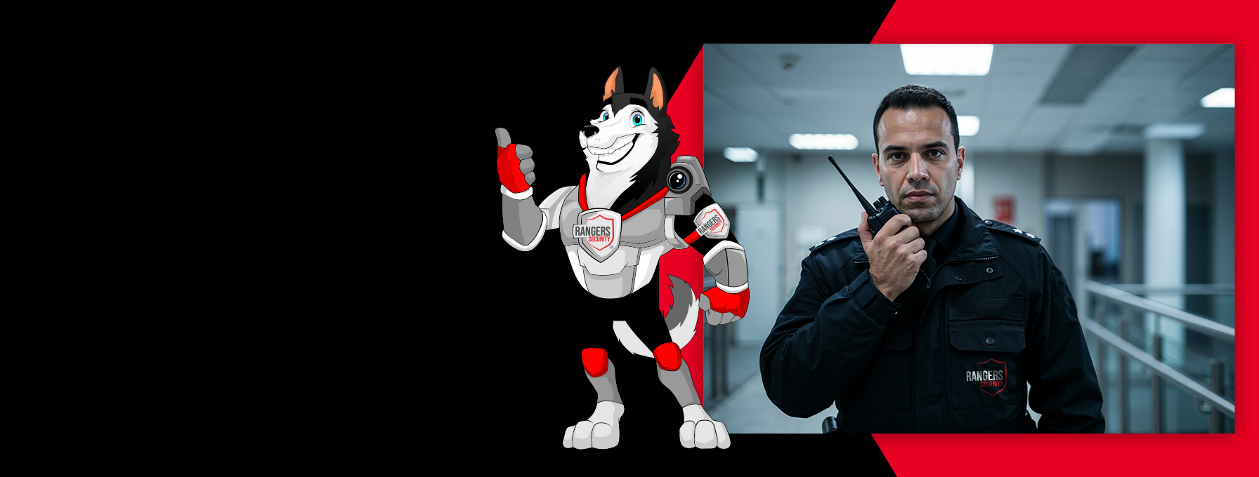 Mascot representing Rangers Security Group’s 24/7 security services in Alberta, including surveillance and on-site protection for complete peace of mind
