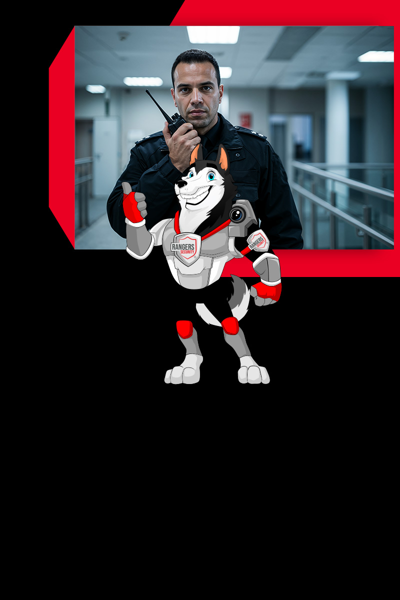 Mascot representing Rangers Security Group’s 24/7 security services in Alberta, including surveillance and on-site protection for complete peace of mind