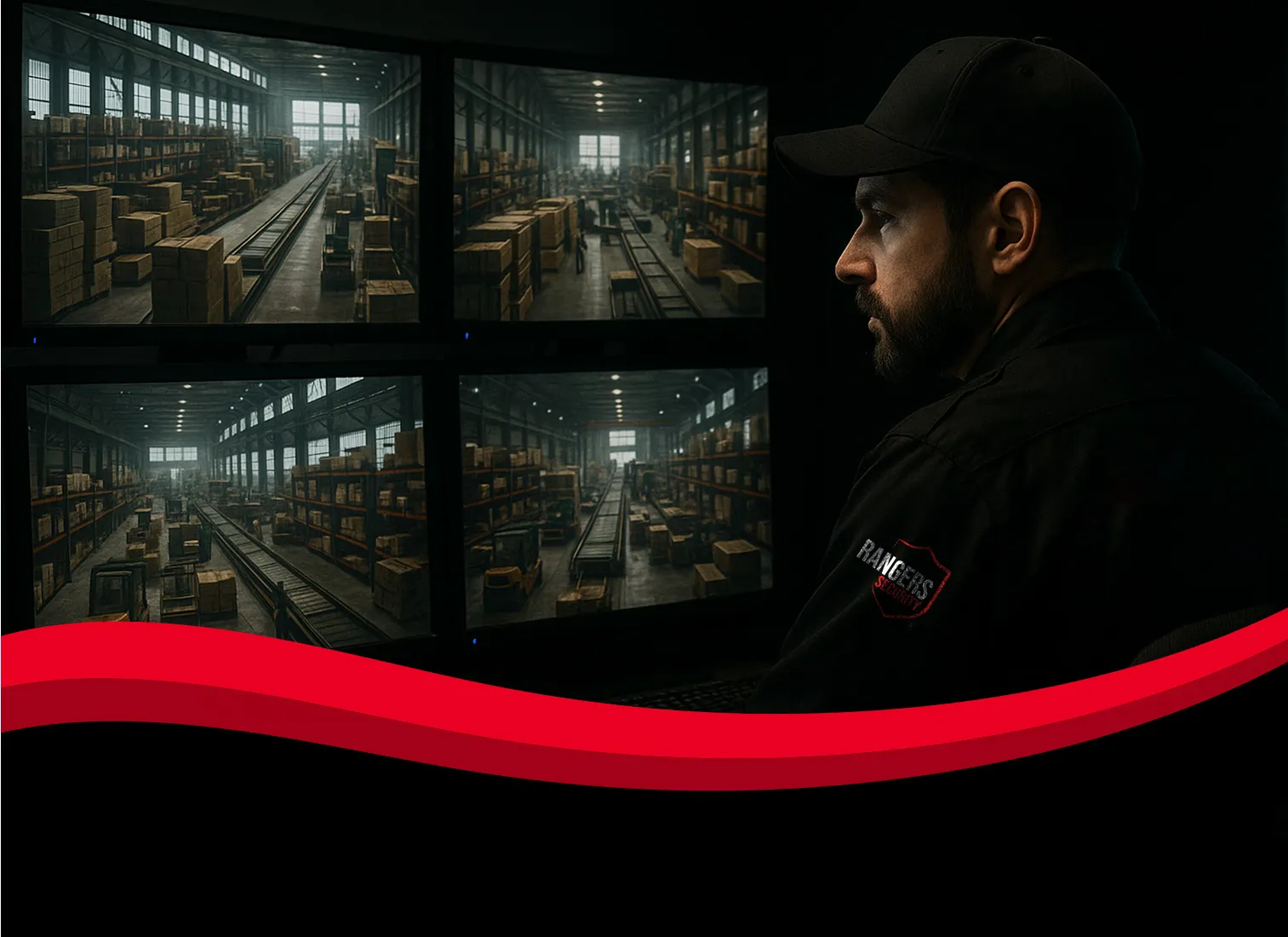 Rangers Security Group expert watches real-time screens to ensure industrial facilities stay protected with proven, comprehensive, and nationwide security solutions