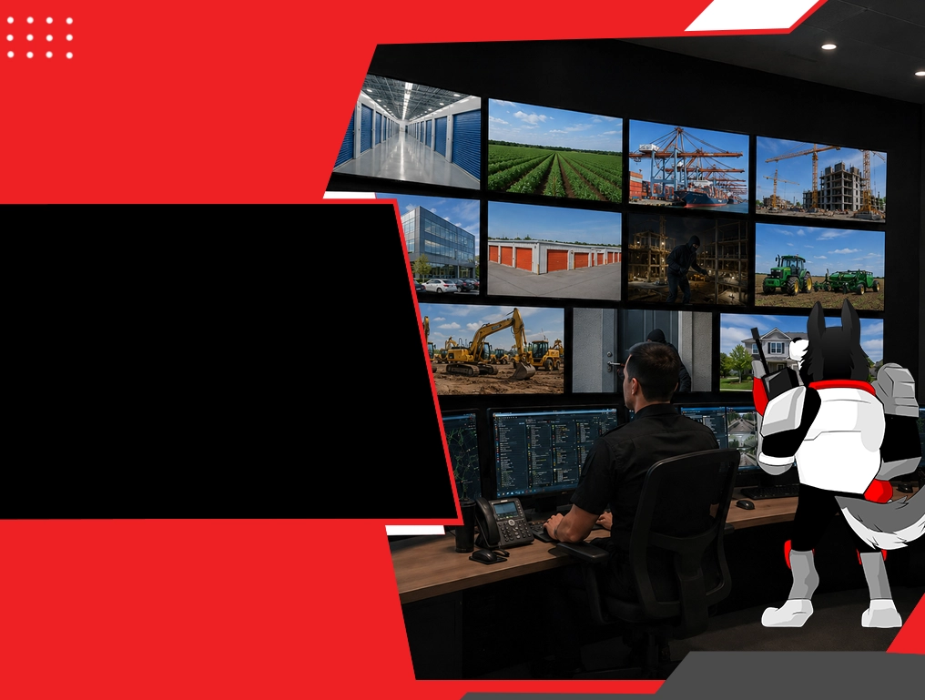 Mascot and security operator representing real-time camera links to Rangers Control Centre, and trained experts monitor properties 24/7