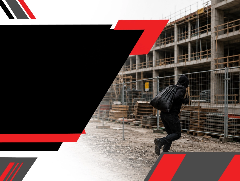On-site theft detected through surveillance; alarms, lights, and speaker alerts activated by Rangers Security Group remotely to deter intruders