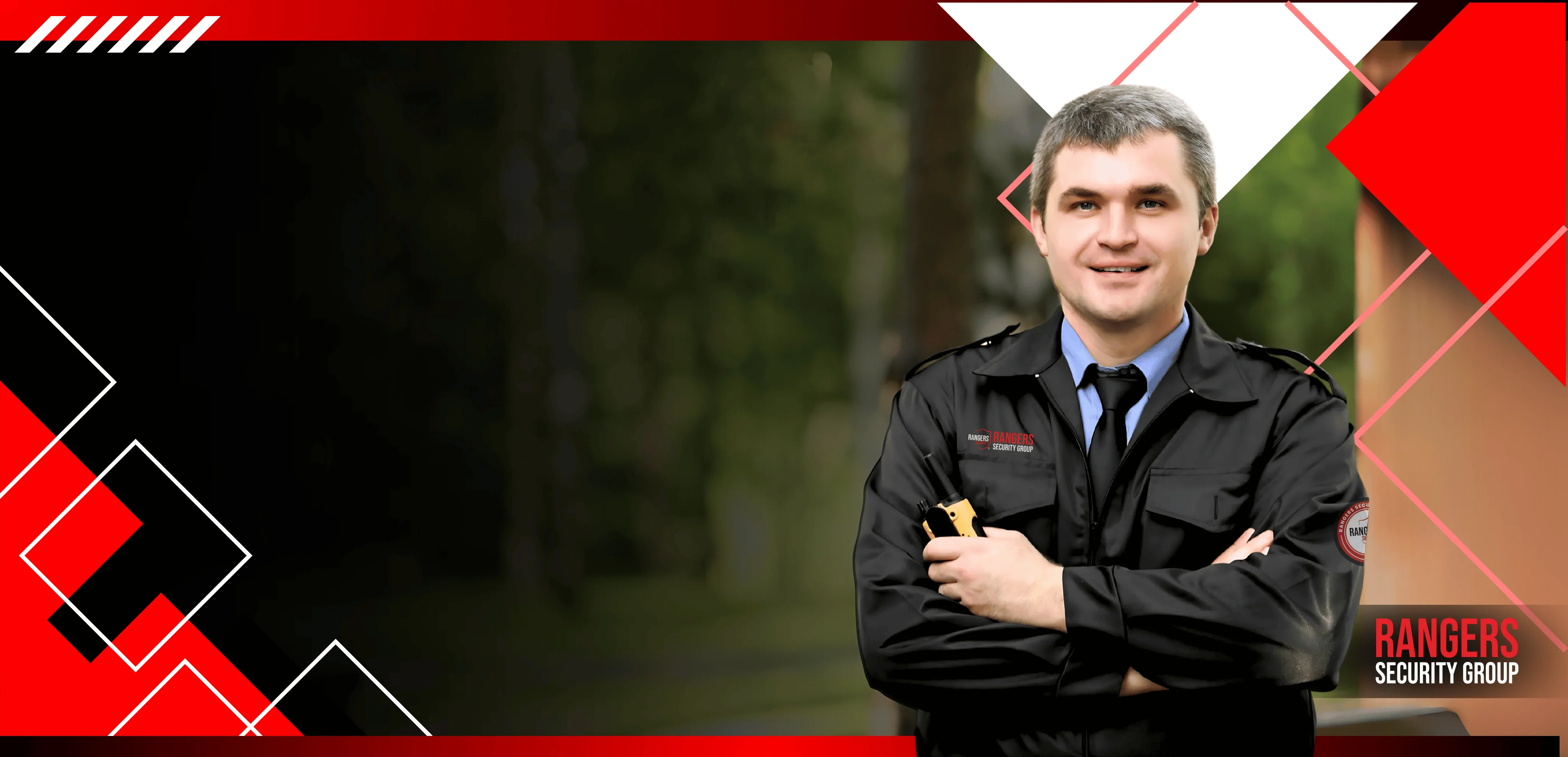 security guard in uniform with a professional stance, representing Rangers Security Group's reliable and professional on site security guard services