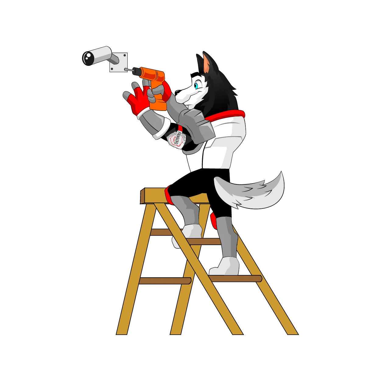 Mascot representing professional camera installation by Rangers Security Group, covering key areas with solar-powered and backup-enabled systems