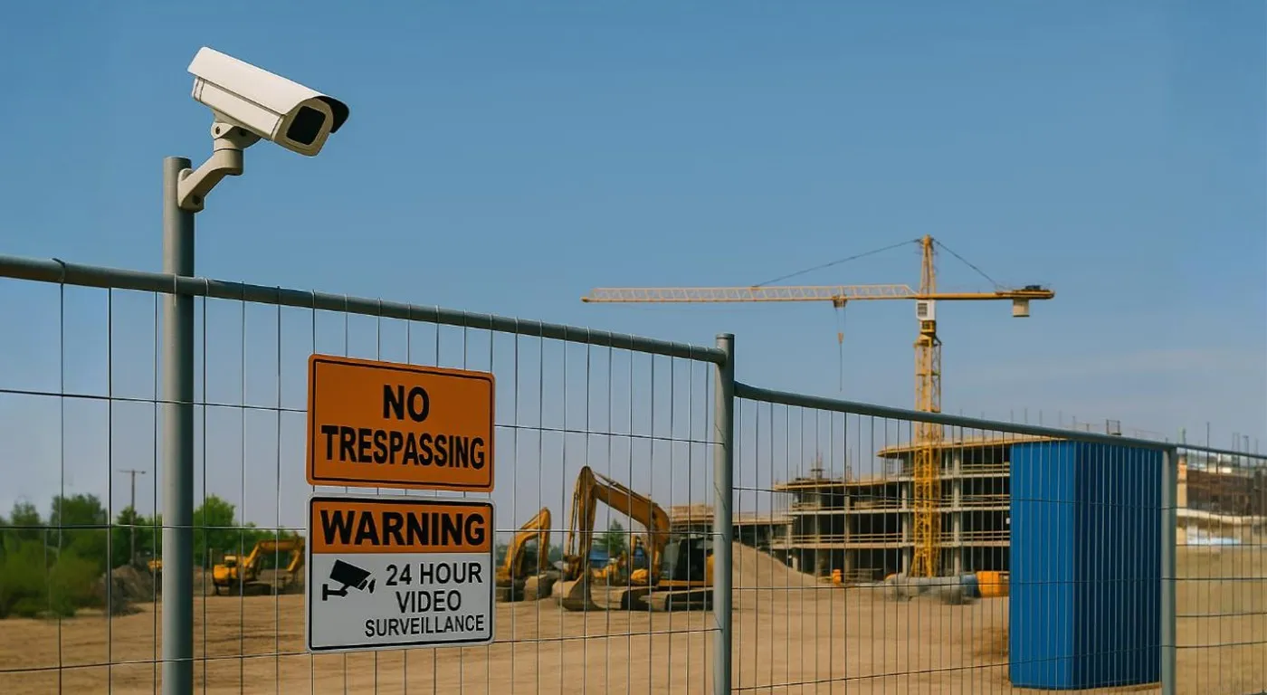 A security expert monitoring live video feeds and an on-site guard deterring a thief, with a mascot assisting to ensure full security