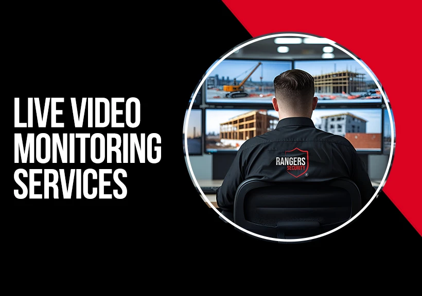 real-time surveillance setup with multiple security camera feeds monitored by rangers security group expert and mascot showcasing 24/7 live video survilance