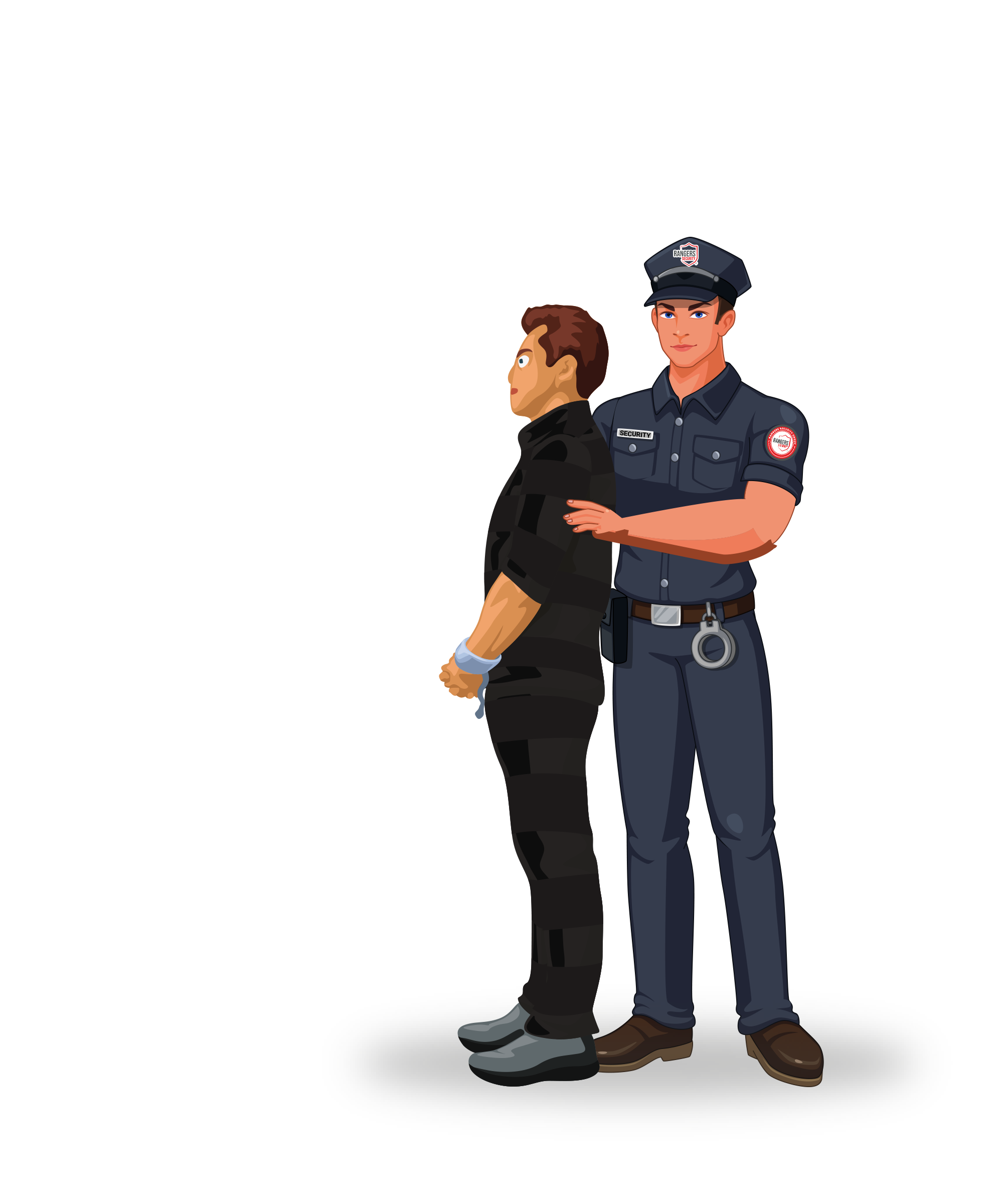 security officer detaining an intruder, symbolizing successful prevention and action against break-ins with immediate support from the remote video surveillance team