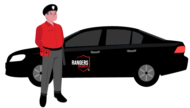 highly trained security guards with mascot, representing professionalism and reliability in on-site security services.