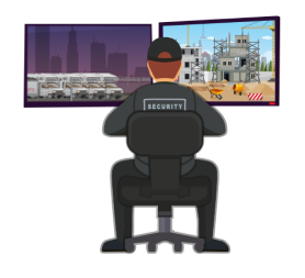Security officer monitoring video feeds showcasing real-time surveillance by trained officers for enhanced safety