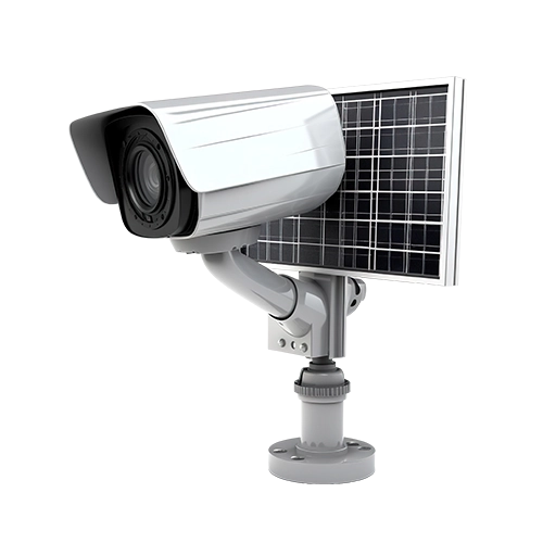 Solar-powered security camera with built-in internet connectivity and battery backup, representing Rangers Security Group's advanced live video monitoring solutions