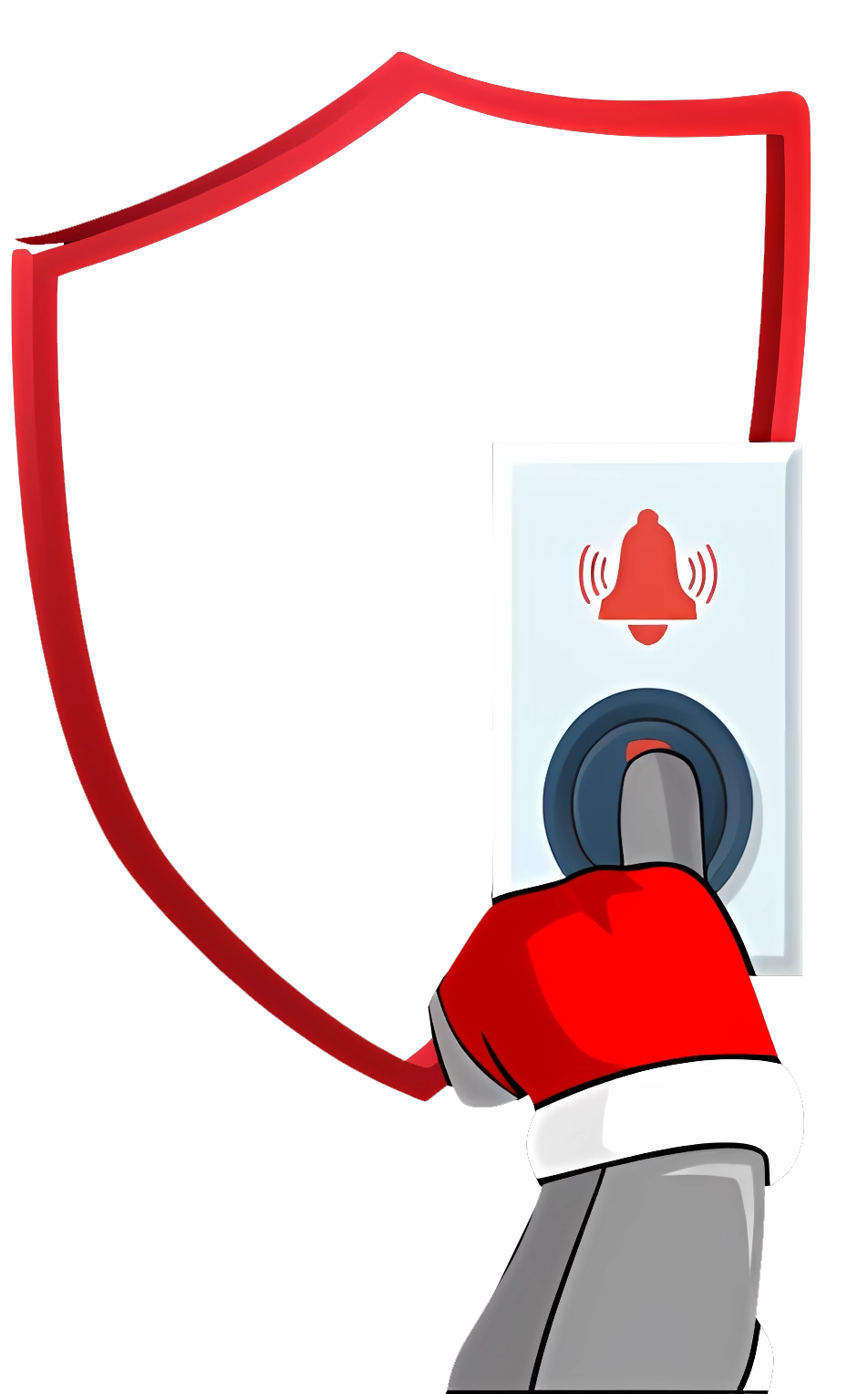 Hand triggering an on-site alarm showcasing a quick response to suspicious activity detected through real-time monitoring by Rangers Security Group