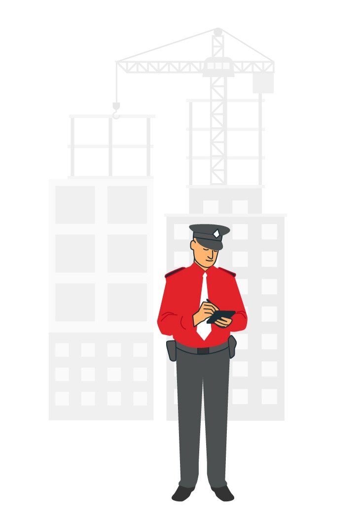 highly trained security guards with mascot, representing professionalism and reliability in on-site security services.