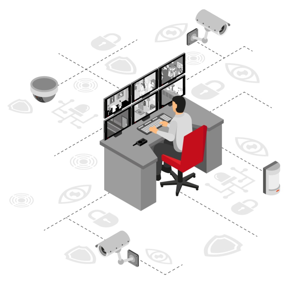 A security guard provides 24/7 monitoring with advanced surveillance technology for complete property protection.