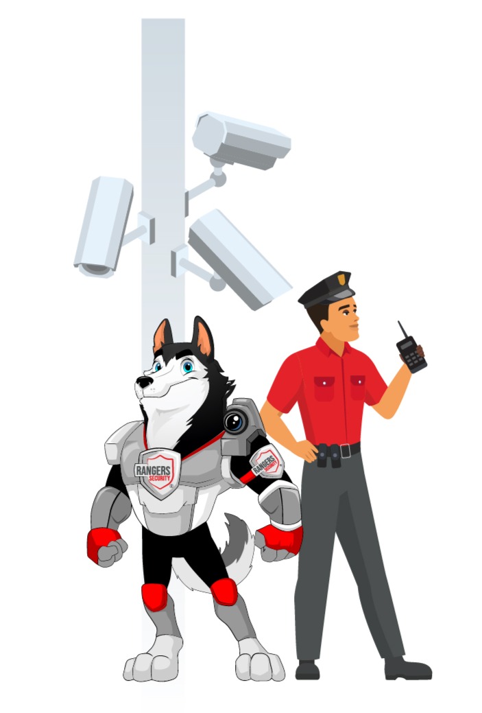 highly trained security guards with mascot, representing professionalism and reliability in on-site security services.