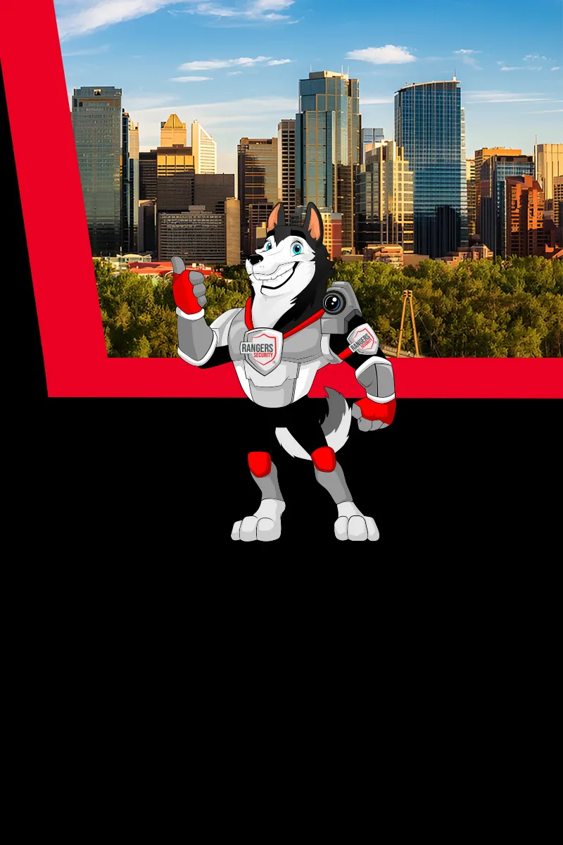 Mascot representing Rangers Security Group’s 24/7 security services in Alberta, including surveillance and on-site protection for complete peace of mind