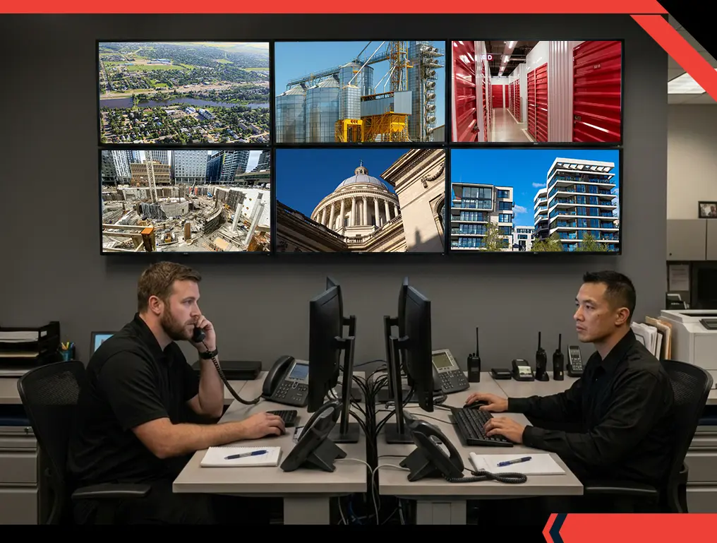 Security officer monitoring video feeds showcasing real-time surveillance by trained officers for enhanced safety