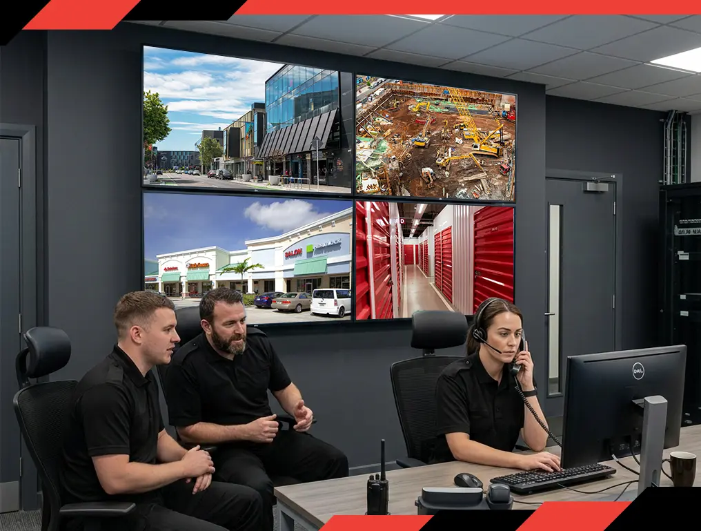 Security officer monitoring video feeds showcasing real-time surveillance by trained officers for enhanced safety