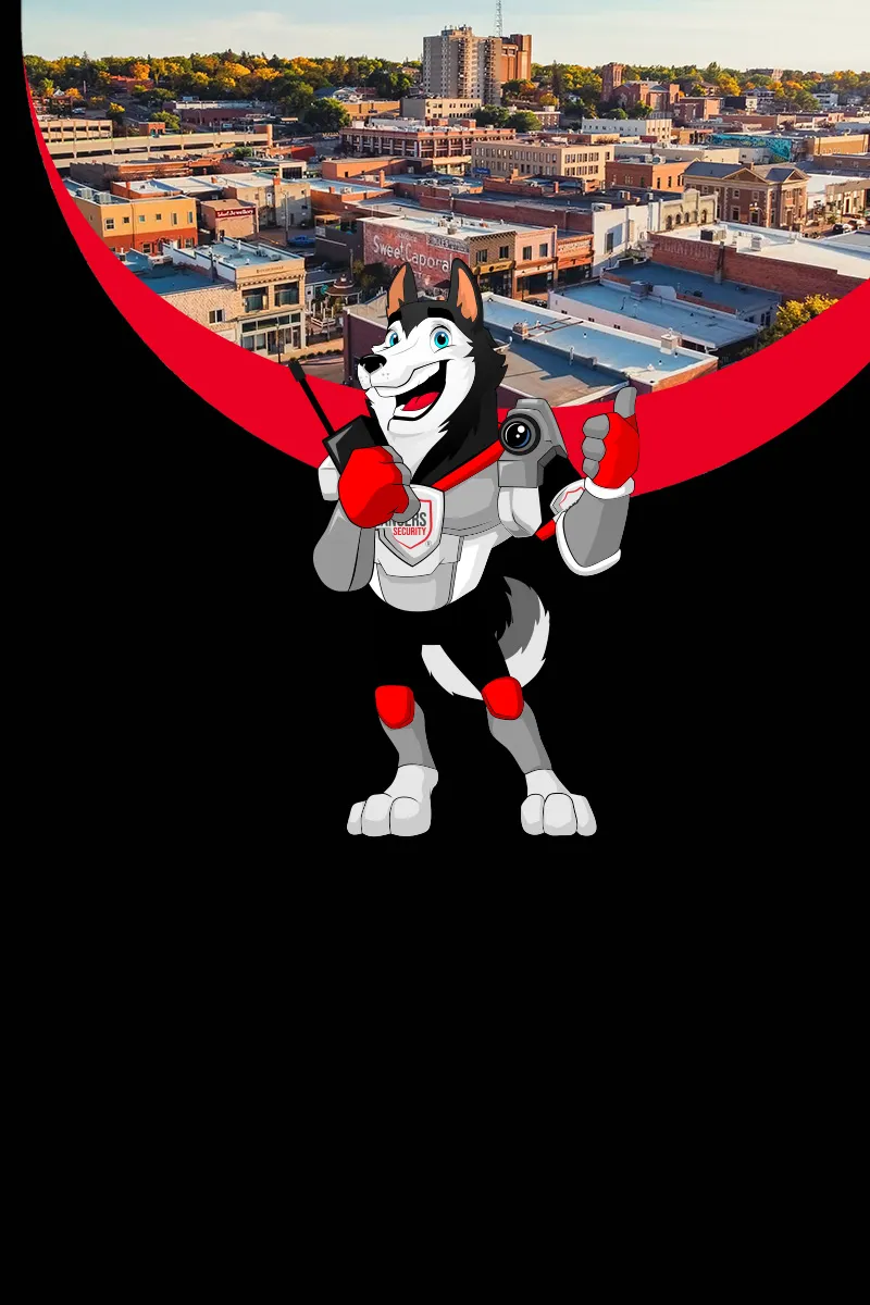 Map of Canada showing provinces and territories served by Rangers Security Group, with a wolf mascot pointing to locations for nationwide security services