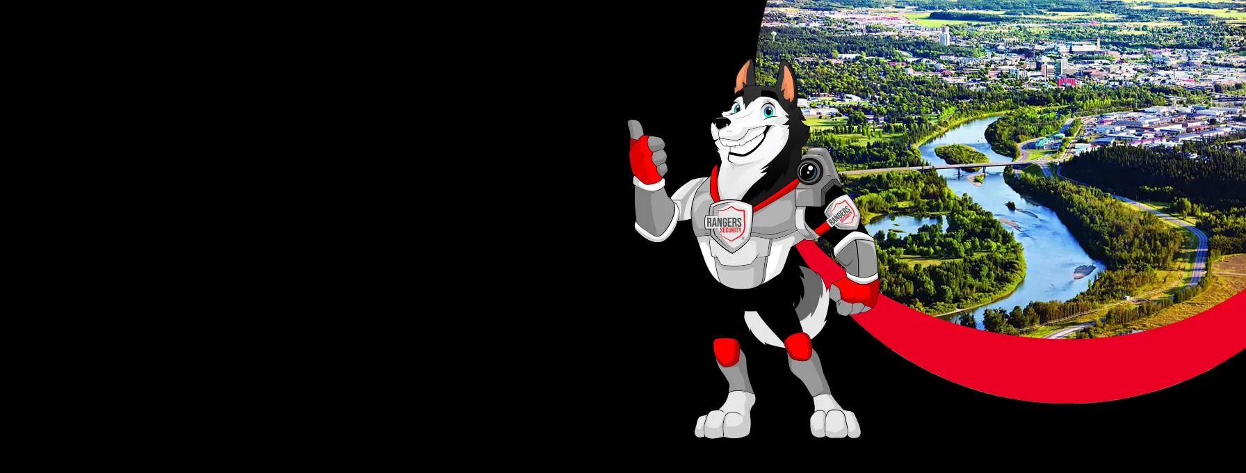 Rangers Security Group mascot representing professional Red Deer security solutions, safeguarding businesses and industrial assets.