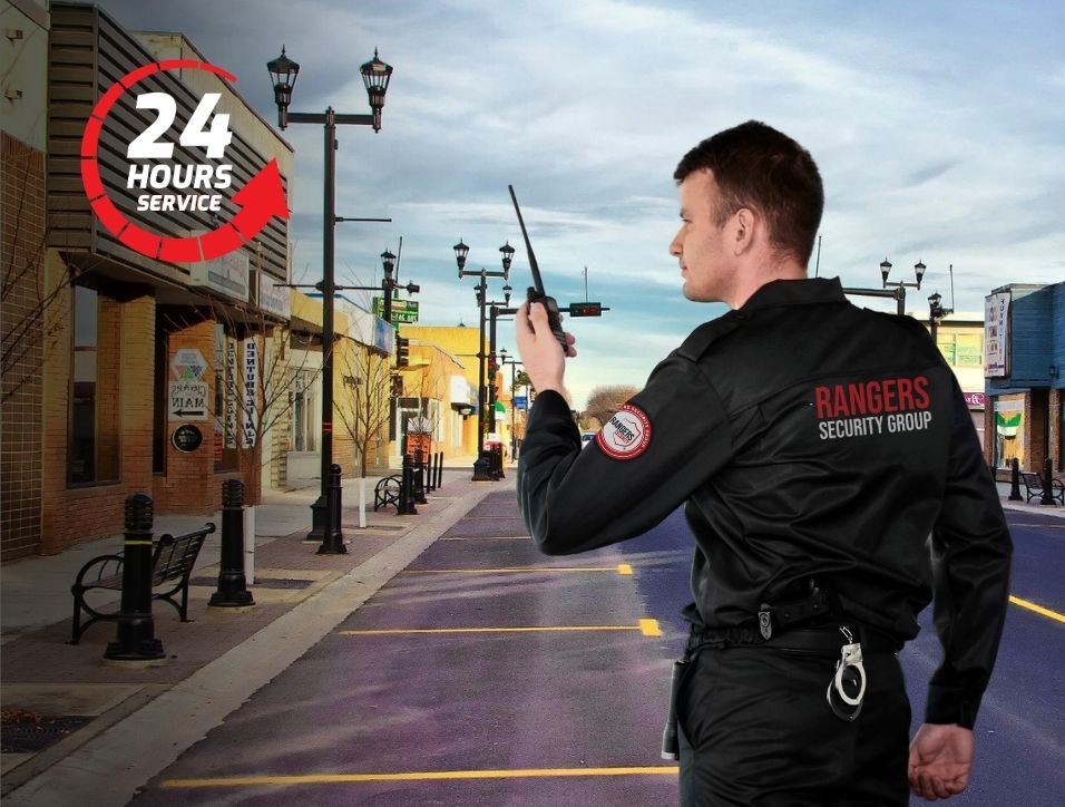 Rangers Security’s armed guards ensuring safety in high-risk areas. Trained security personnel preventing unauthorized access and criminal activity.