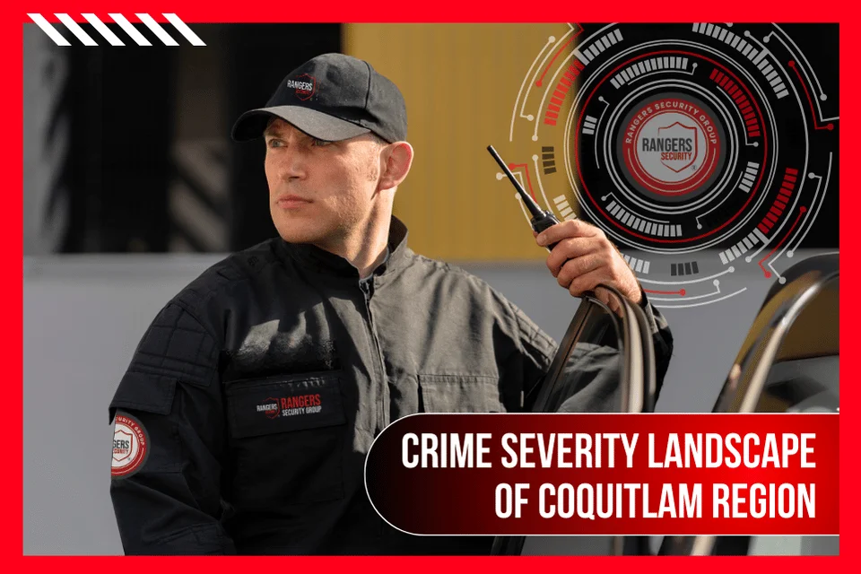 A sharp rise in crime graph in Coquitlam highlighting security needs. Rangers Security Group experts representing  