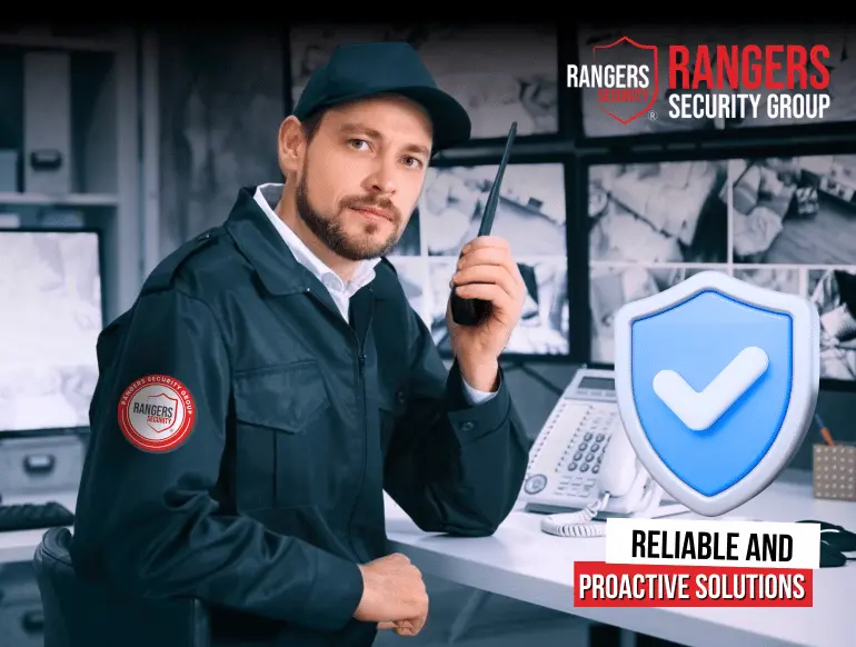 Rangers Security officer monitoring surveillance screens, ensuring proactive and reliable security solutions.